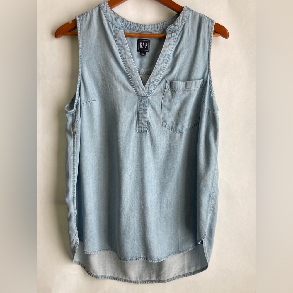GAP Chambray Sleeveless Dress Womens M Blue - Lightweight Denim